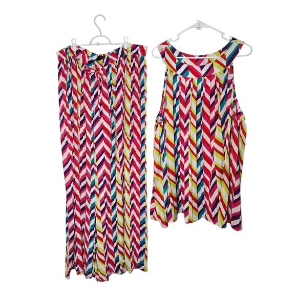 Ashley Stewart Rainbow 2Piece Pleated Palazzo Pant/Halter Top Set Women SZ 26/28 - Picture 2 of 7